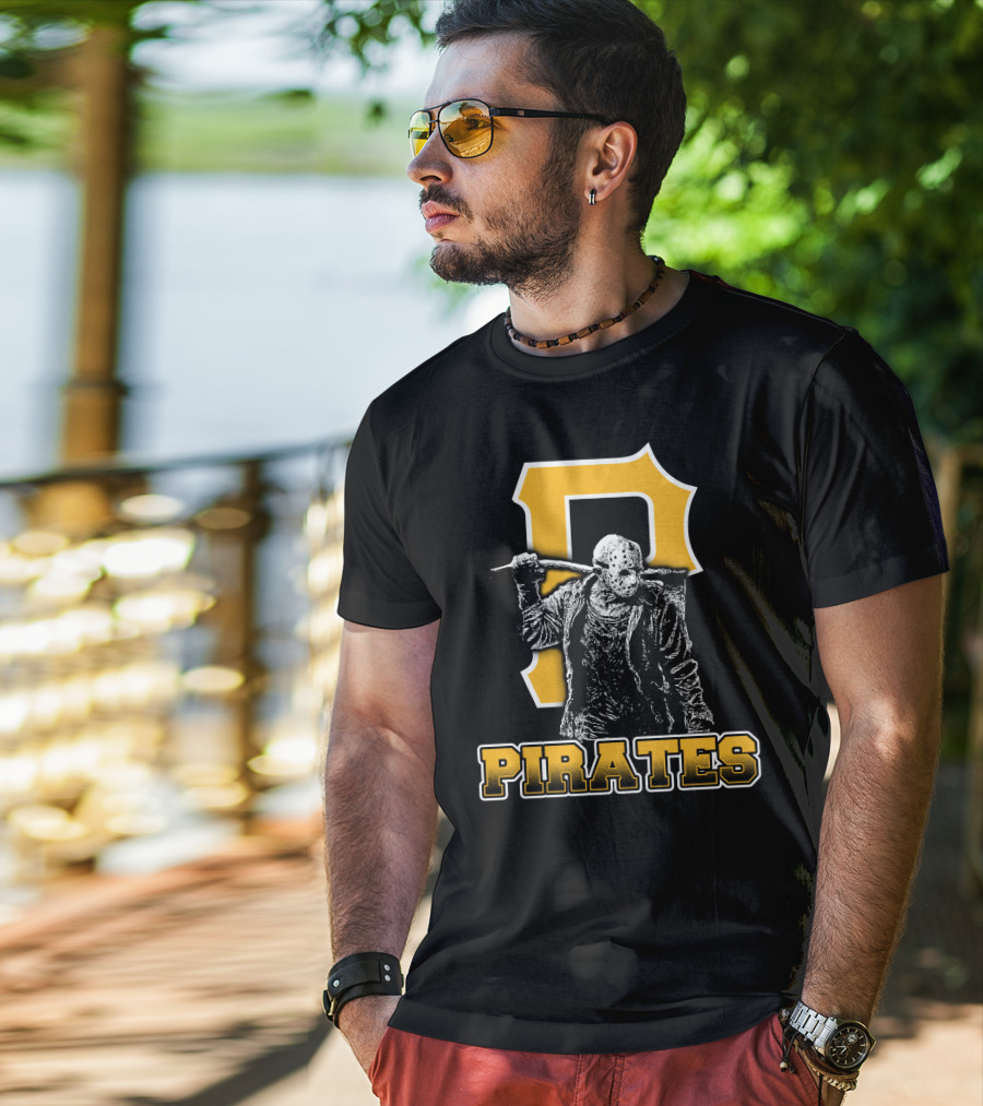 Jason Voorhees With Pittsburgh Pirates Symbol And Text Pirates T-Shirt