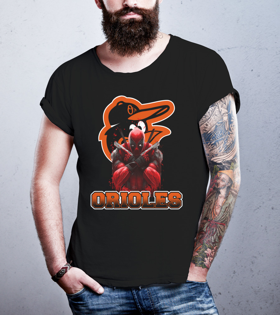 Baltimore Orioles Deadpool Mashup Orioles Logo & Character Crossover T-Shirt