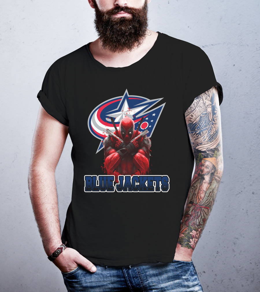 Columbus Blue Jackets Deadpool Crossover Fandom T-Shirt