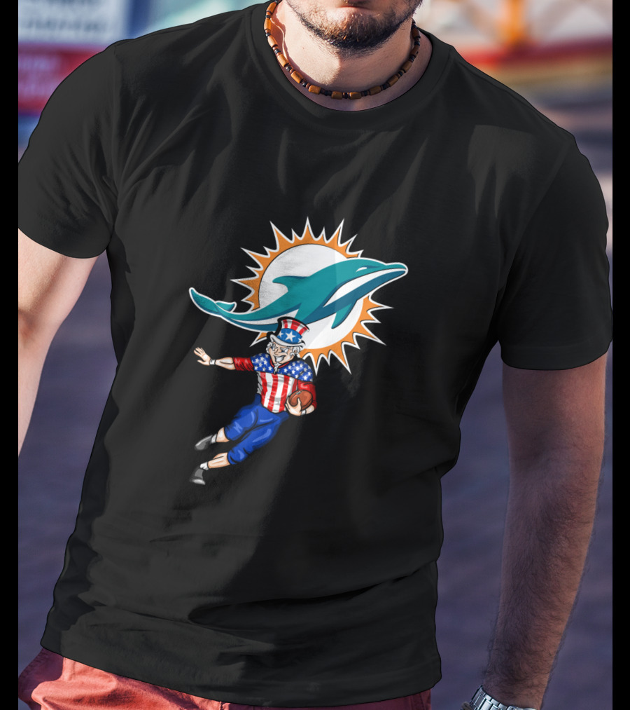 4Th July Uncle Sam Miami Dolphins Patriotic Football T-Shirt