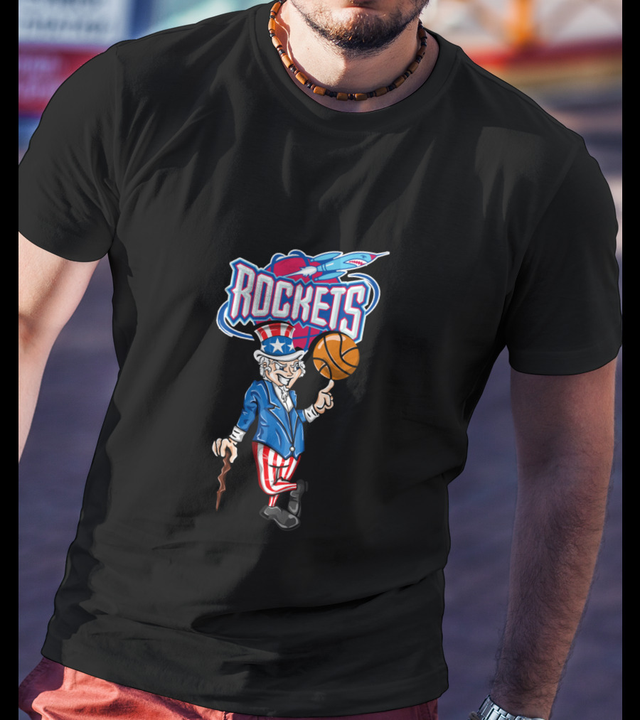 Houston Rockets Uncle Sam Patriotic Basketball Theme T-Shirt