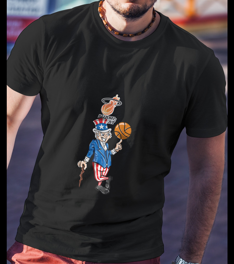Uncle Sam Miami Heat Basketball Patriotic July 4Th Celebration T-Shirt