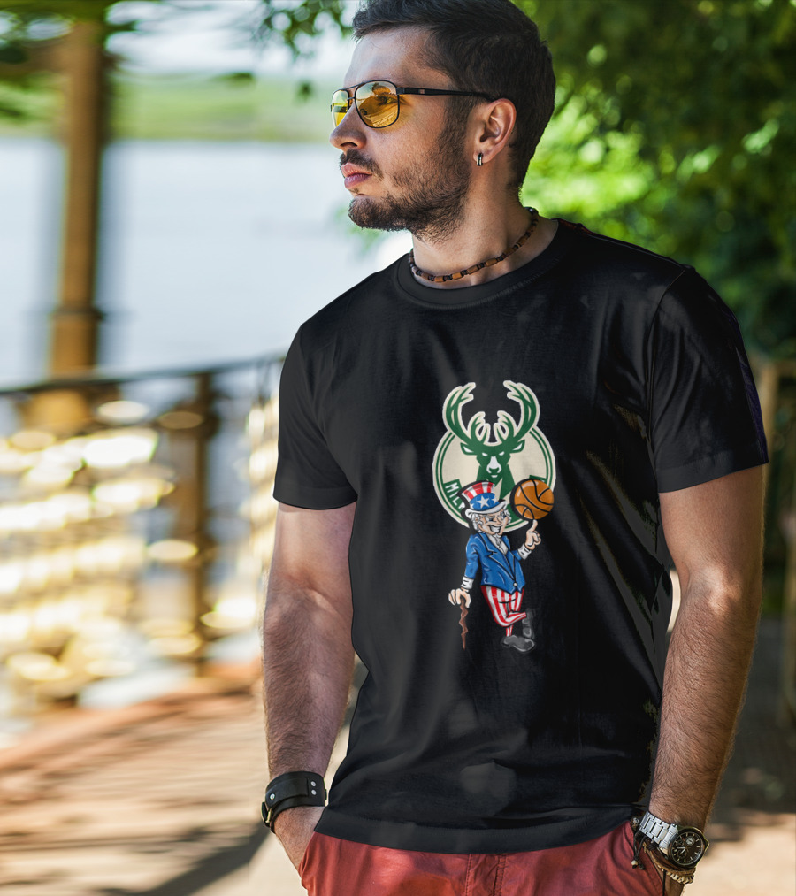 Milwaukee Bucks Uncle Sam Basketball Fourth Of July T-Shirt