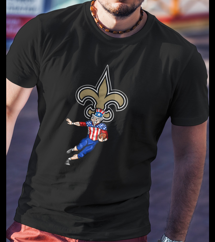 4Th July New Orleans Saints Uncle Sam American Football Fleur-De-Lis Football Player T-Shirt