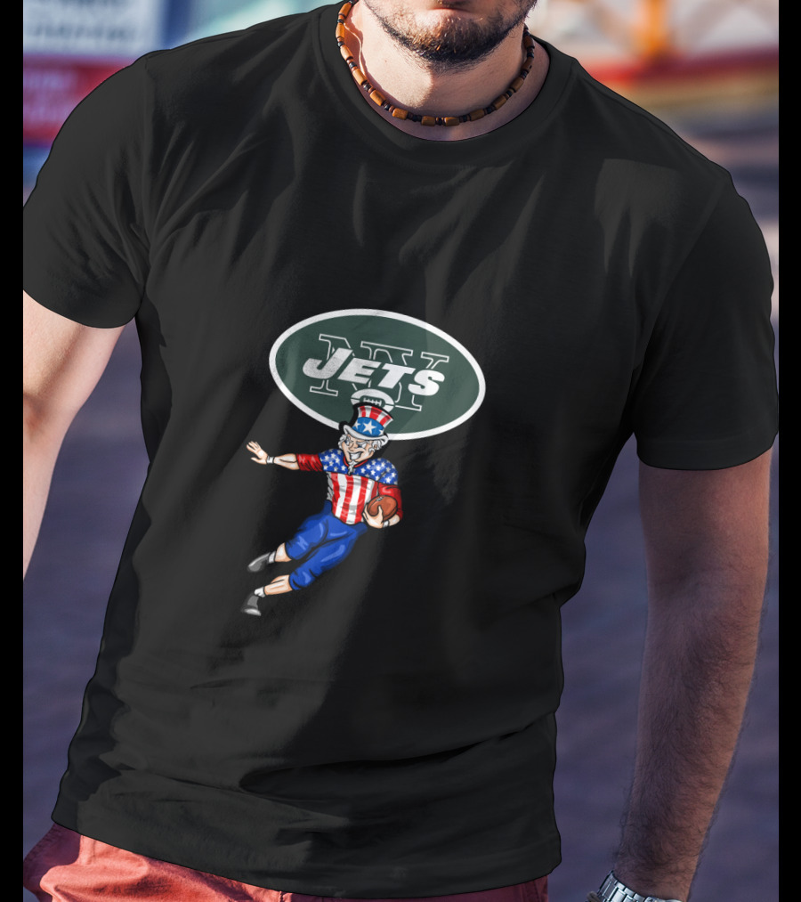 New York Jets Uncle Sam Football 4Th July Usa Flag Theme T-Shirt