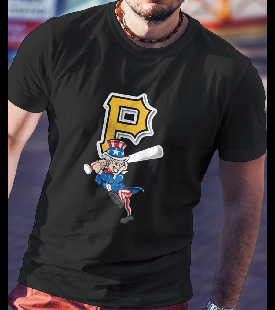 Pittsburgh Pirates Logo Uncle Sam Swinging Bat 4Th Of July Theme T-Shirt