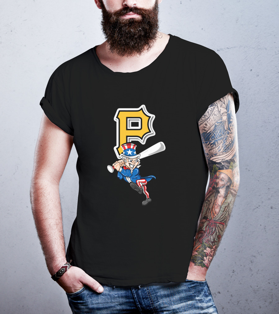 Pittsburgh Pirates Logo Uncle Sam Swinging Bat 4Th Of July Theme T-Shirt
