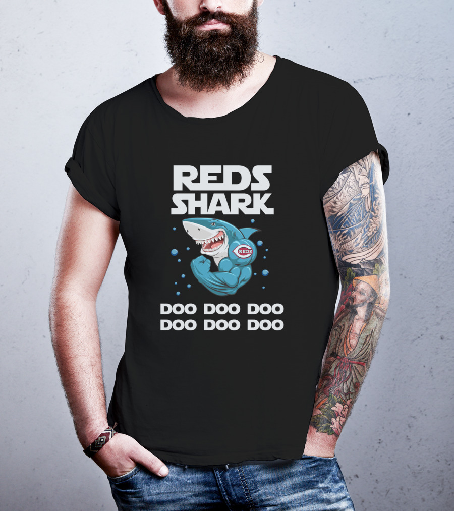Reds Shark Doo Doo Doo Cincinnati Baseball Anthem Bold Shark T-Shirt