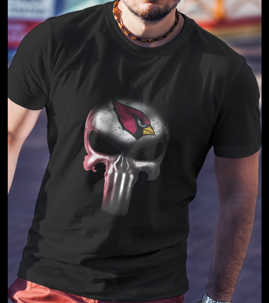 Arizona Cardinals Fan Punisher Skull Logo Fusion T-Shirt
