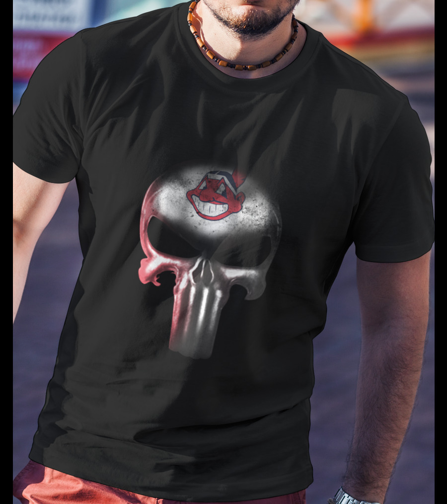 Cleveland Indians Fans Punisher Skull Logo Iconic Mashup T-Shirt