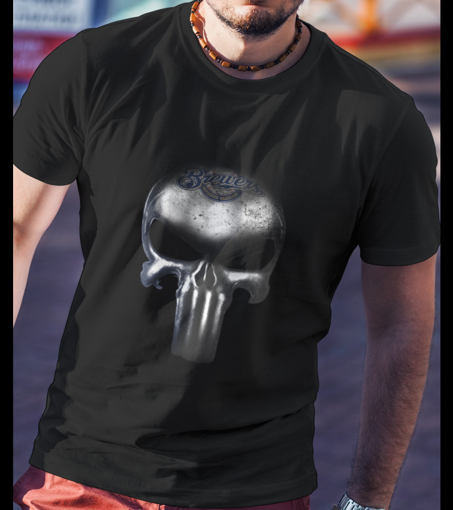 The Punisher Skull Featuring Milwaukee Brewers Logo Fans T-Shirt