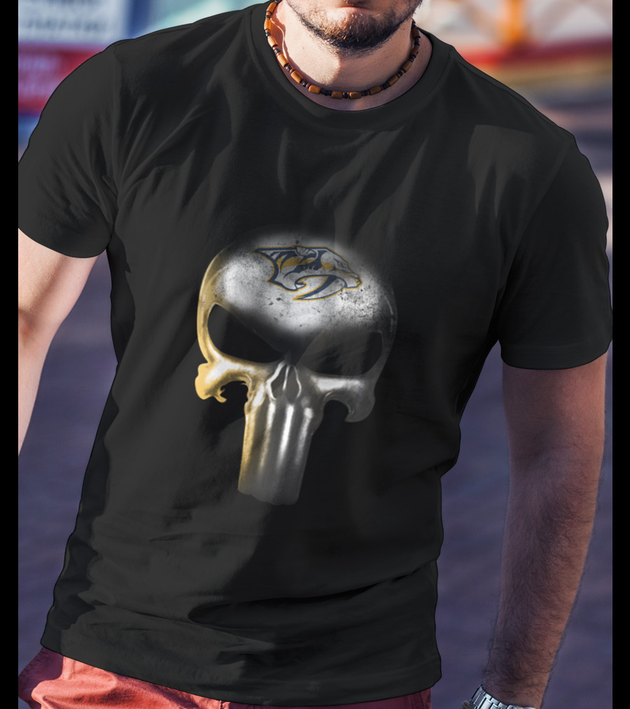 Nashville Predators Fans Punisher Skull Combination With Team T-Shirt