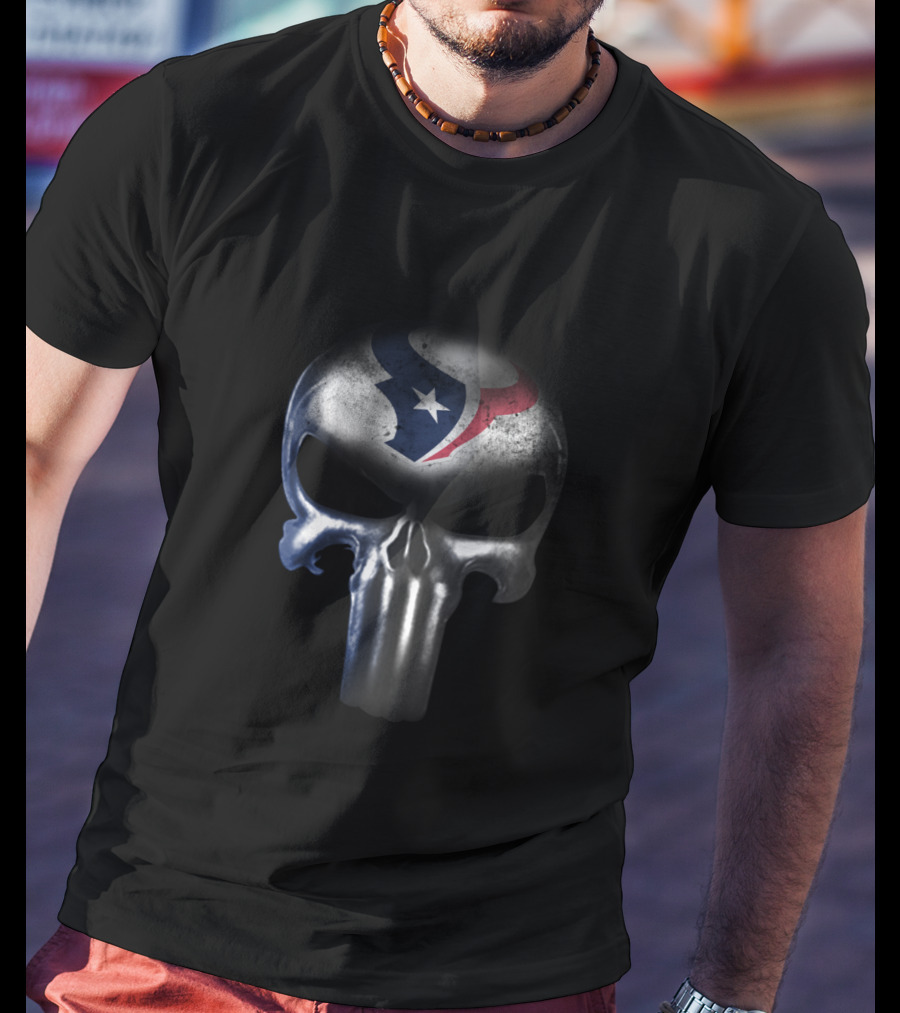 Punisher Skull With Houston Texans Logo For NFL Fans T-Shirt
