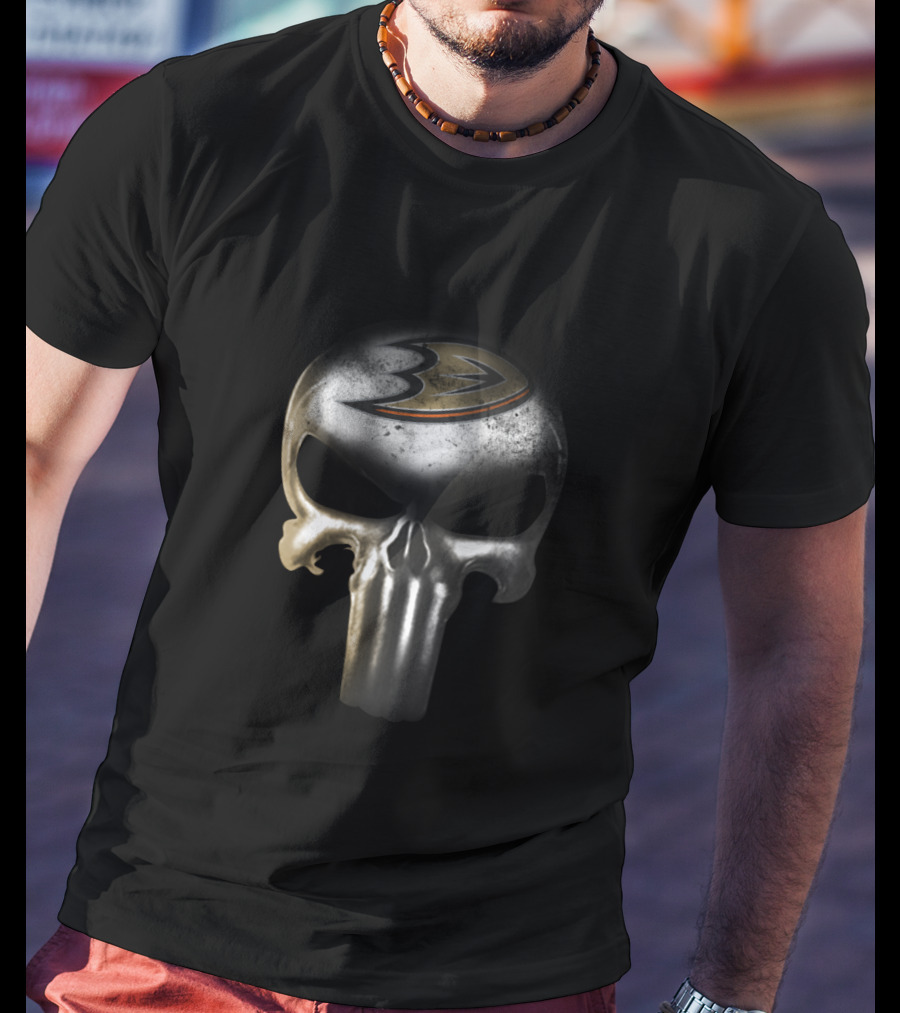 Anaheim Ducks Punisher Skull Fan Icon With Hockey Team T-Shirt