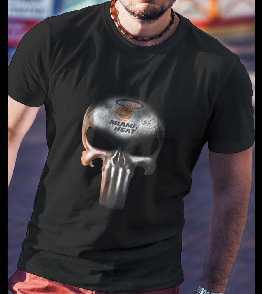 The Punisher Skull With Miami Heat Logo For Fans T-Shirt
