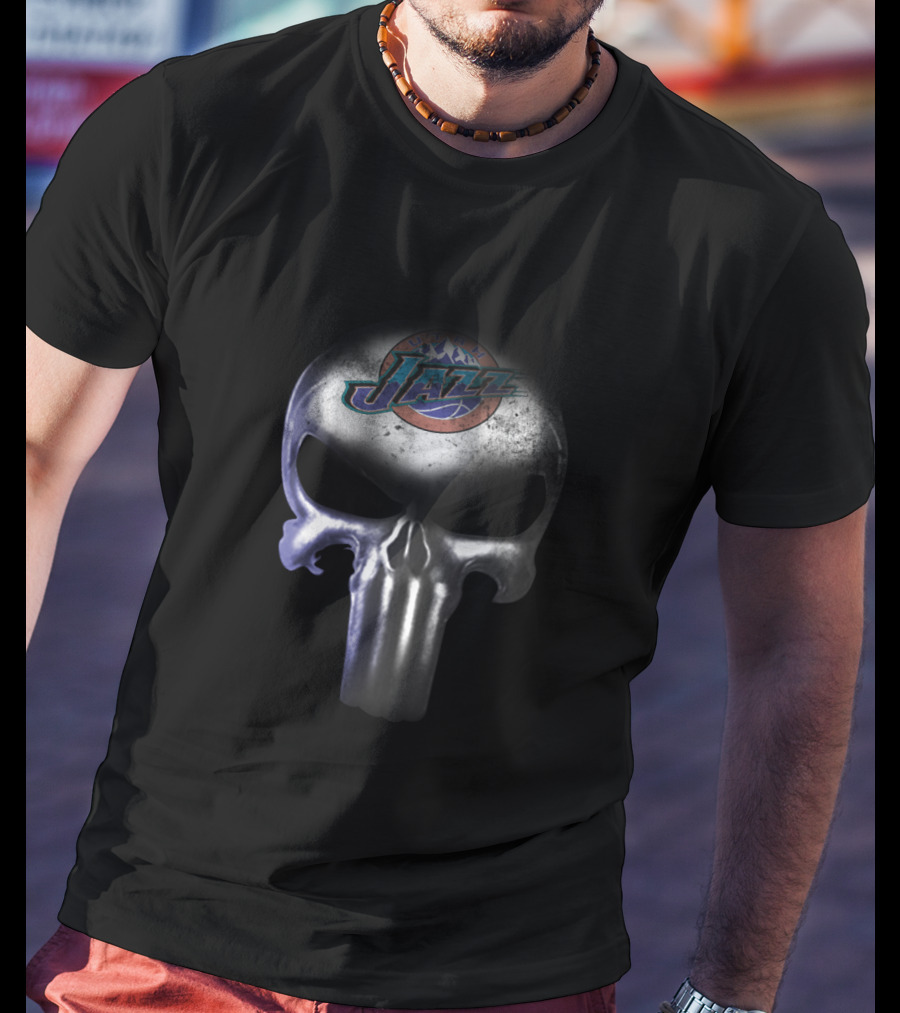 Utah Jazz Punisher Skull Crossover For Fans T-Shirt