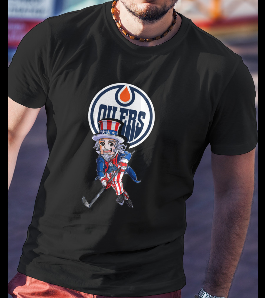 Uncle Sam Hockey Player Edmonton Oilers 4Th Of July T-Shirt