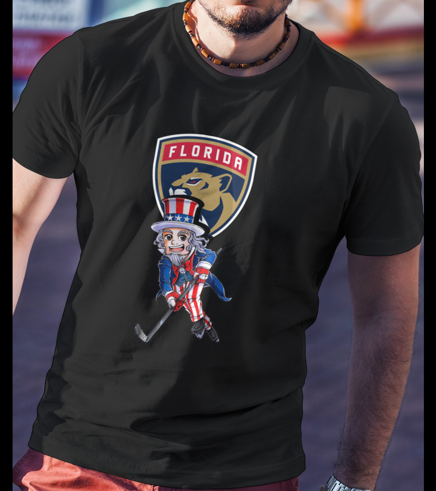 Uncle Sam Hockey With Florida Panthers Logo 4Th Of July T-Shirt