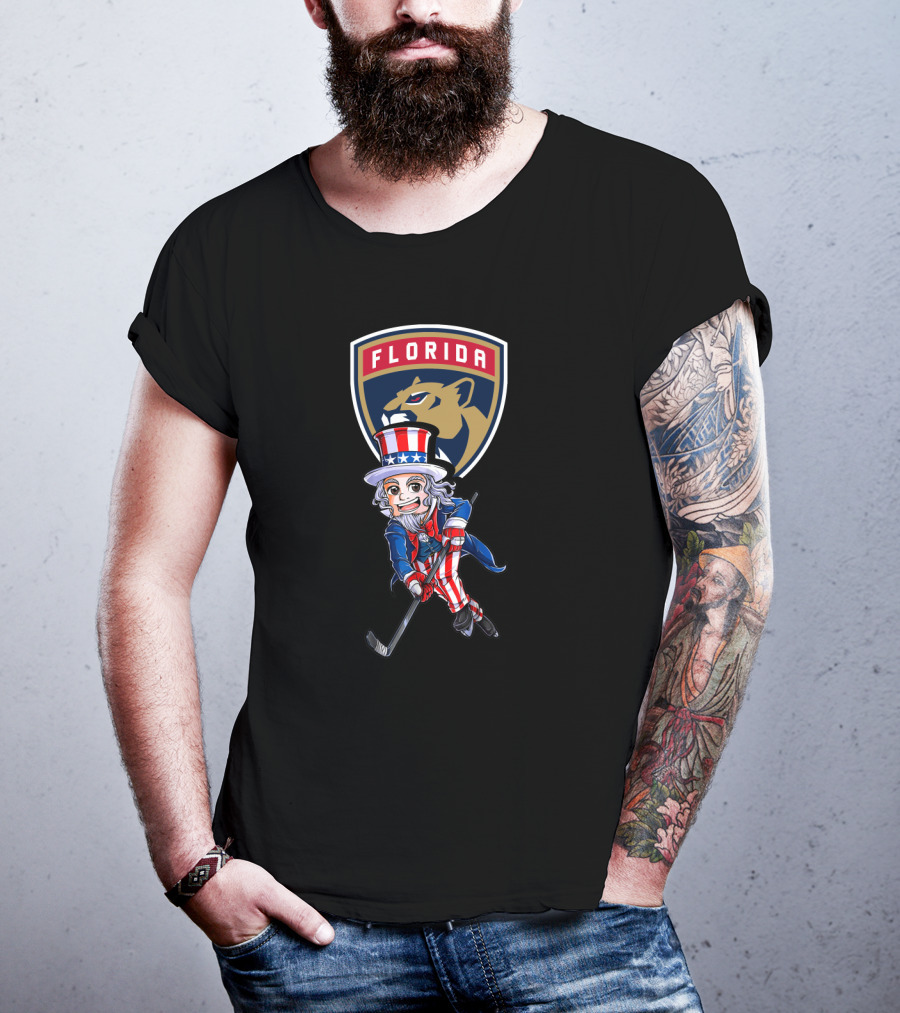 Uncle Sam Hockey With Florida Panthers Logo 4Th Of July T-Shirt