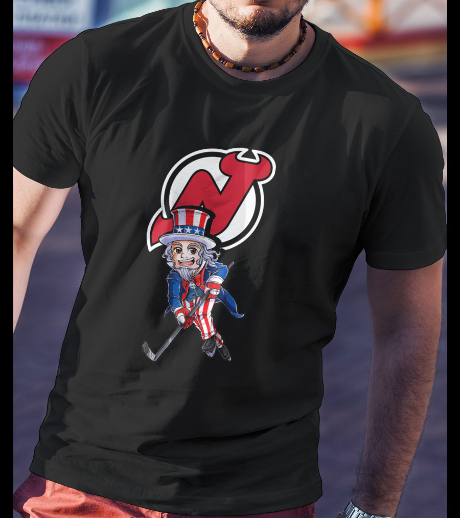Uncle Sam Hockey Action With New Jersey Devils Independence Day T-Shirt