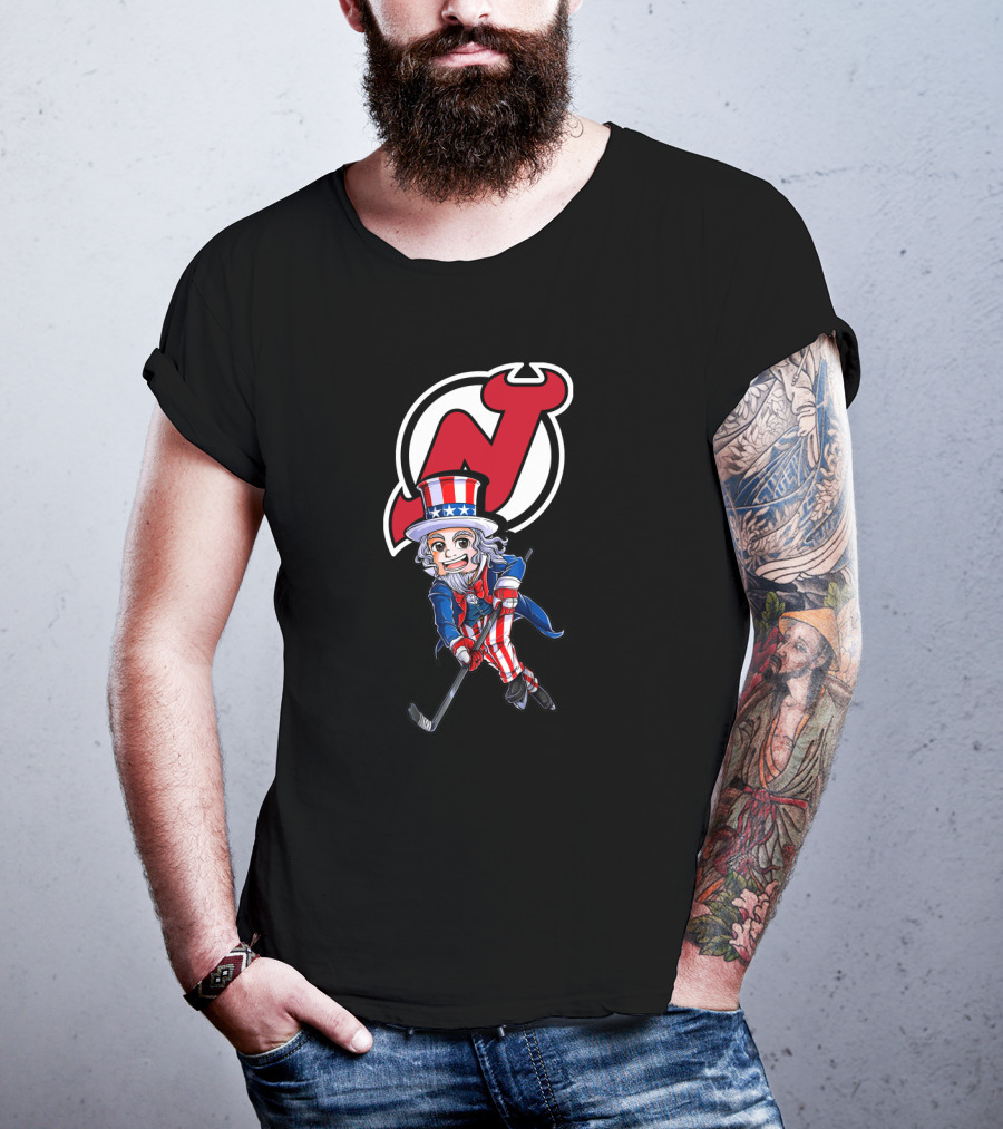 Uncle Sam Hockey Action With New Jersey Devils Independence Day T-Shirt