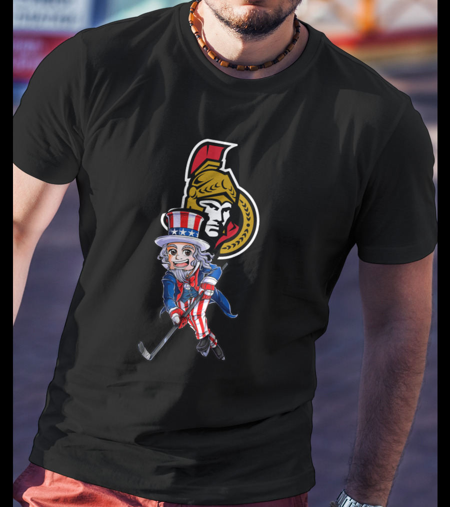 Uncle Sam Hockey With Ottawa Senators Emblem For 4Th Of July T-Shirt