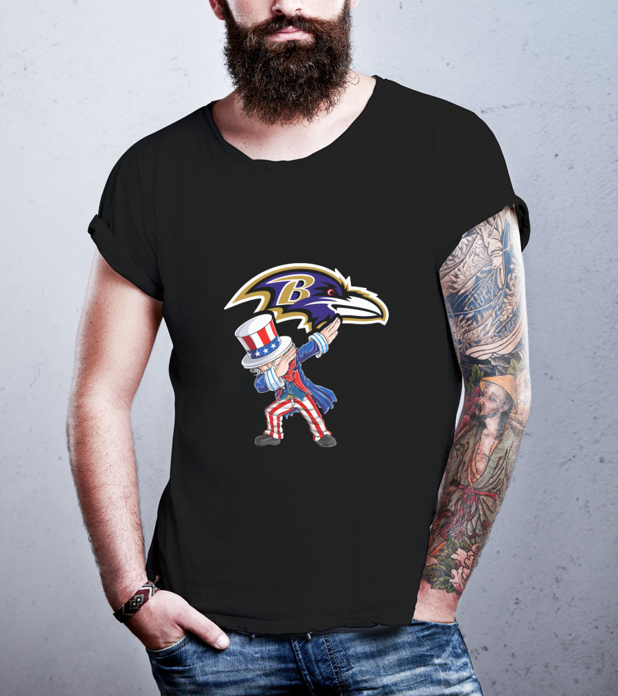 Uncle Sam Dabbing Baltimore Ravens 4Th July Celebration Fan T-Shirt