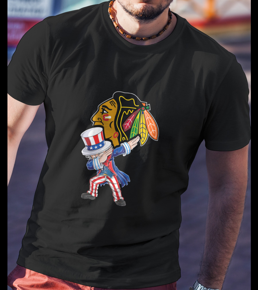 Uncle Sam Dabbing Chicago Blackhawks 4Th Of July T-Shirt