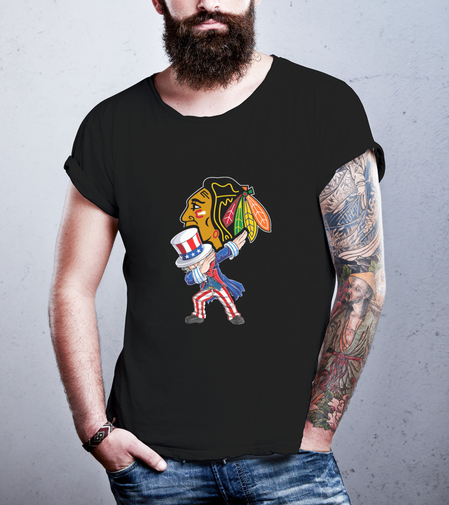 Uncle Sam Dabbing Chicago Blackhawks 4Th Of July T-Shirt