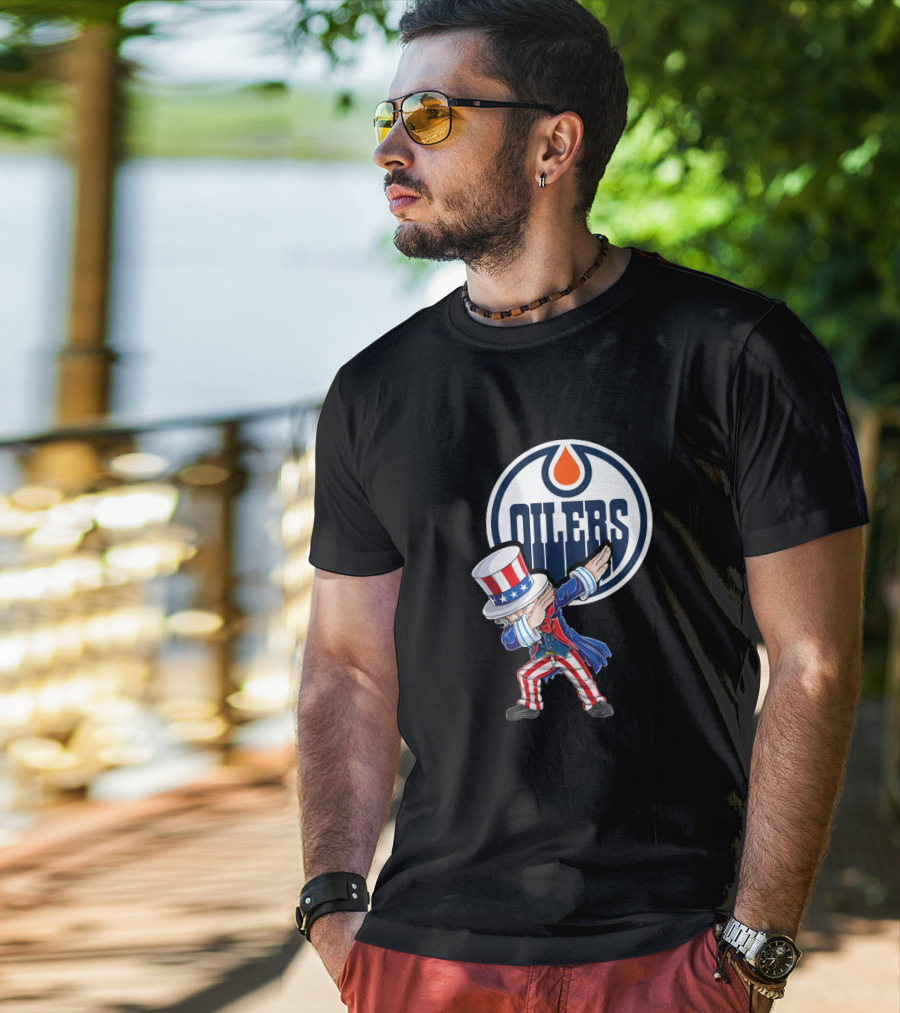 Edmonton Oilers Uncle Sam Dabbing With Logo On 4Th Of July T-Shirt