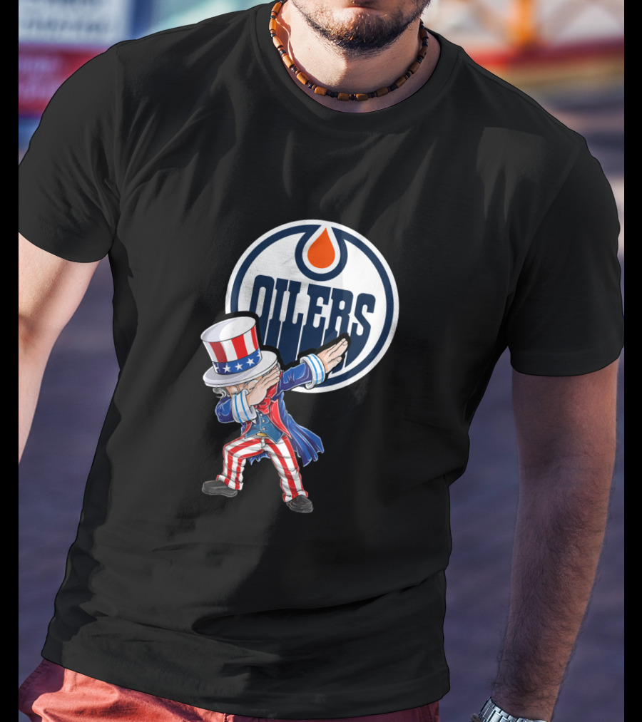 Edmonton Oilers Uncle Sam Dabbing With Logo On 4Th Of July T-Shirt