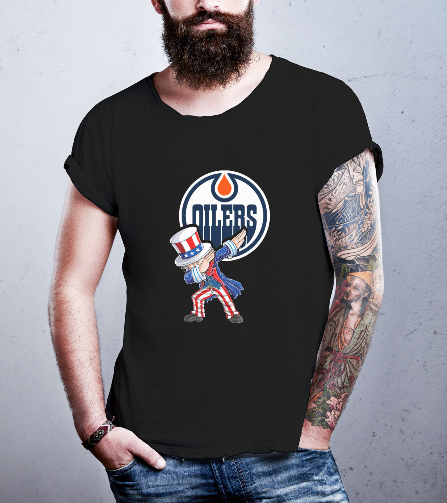 Edmonton Oilers Uncle Sam Dabbing With Logo On 4Th Of July T-Shirt