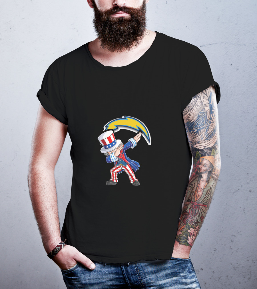 Uncle Sam Dabbing 4Th July Los Angeles Chargers Lightning Bolt Usa Red White Blue T-Shirt