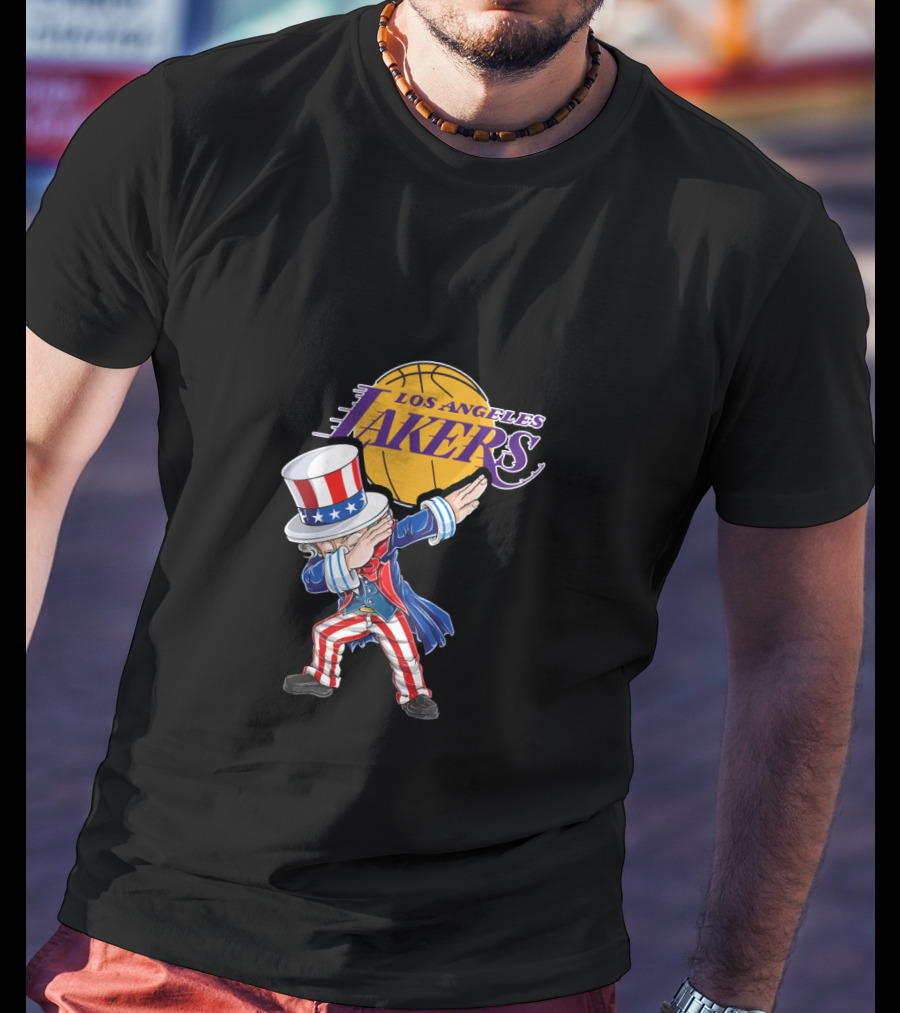 Uncle Sam Dabbing Los Angeles Lakers 4Th Of July Basketball Celebration T-Shirt