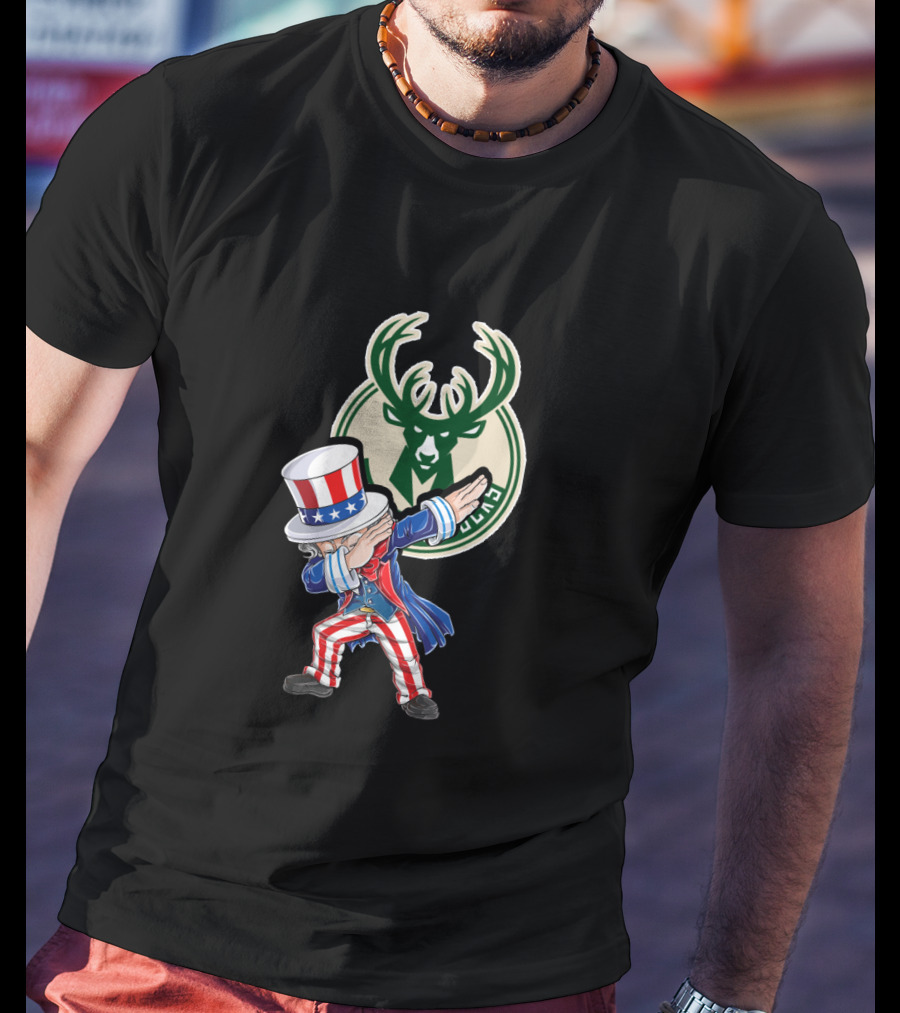 Milwaukee Bucks Uncle Sam Dabbing 4Th Of July Patriotic Basketball T-Shirt