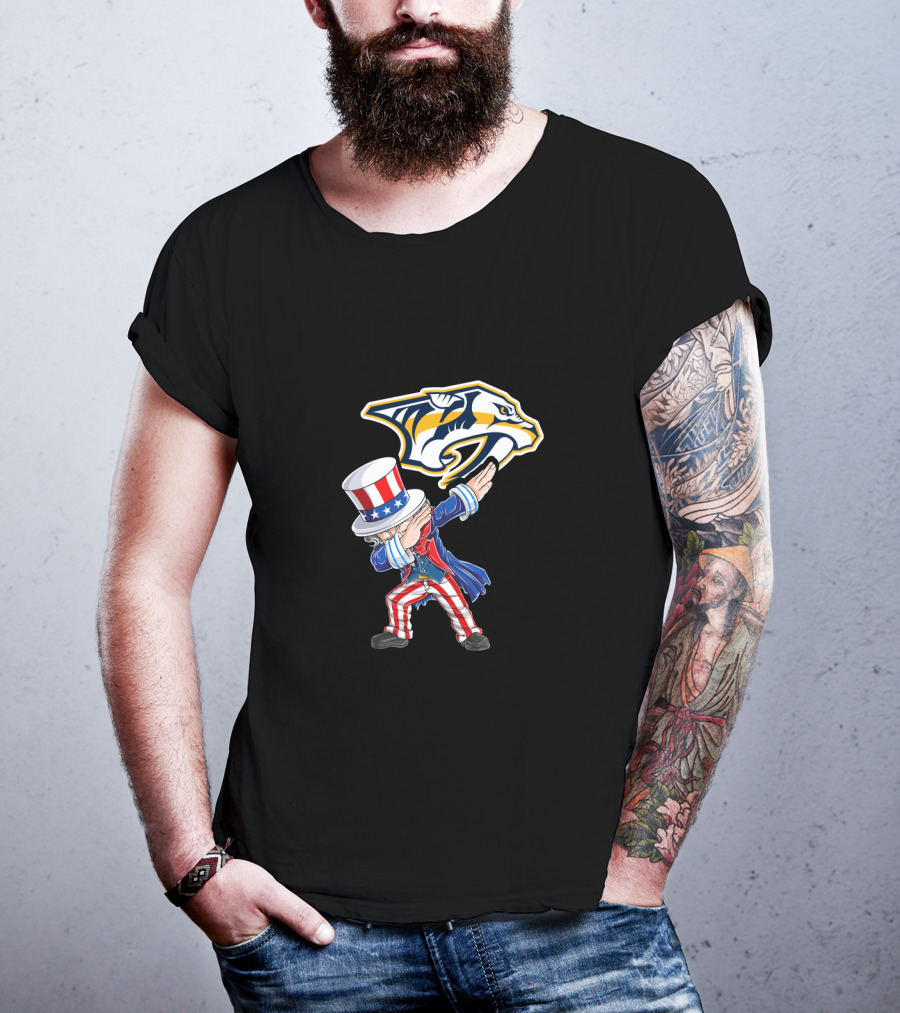 Uncle Sam Dabbing With Nashville Predators Logo 4Th July T-Shirt