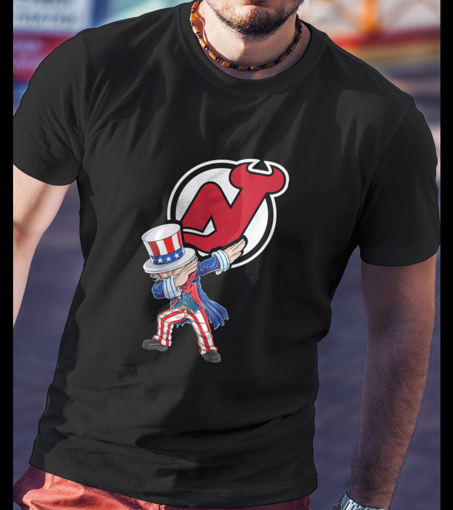 Uncle Sam Dabbing New Jersey Devils Logo Patriotic 4Th Of July T-Shirt