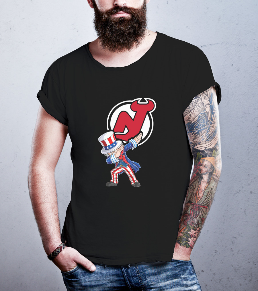 Uncle Sam Dabbing New Jersey Devils Logo Patriotic 4Th Of July T-Shirt