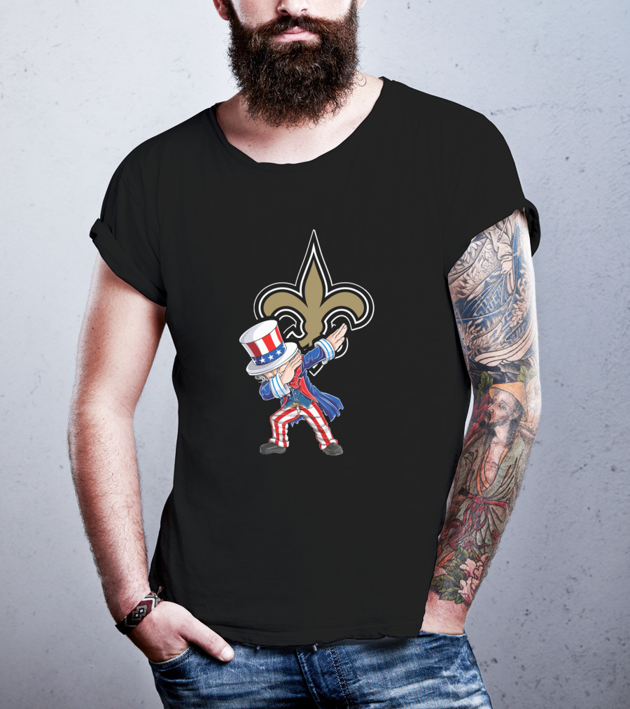 Uncle Sam Dabbing With New Orleans Saints Fleur-De-Lis For 4Th Of July Celebration T-Shirt