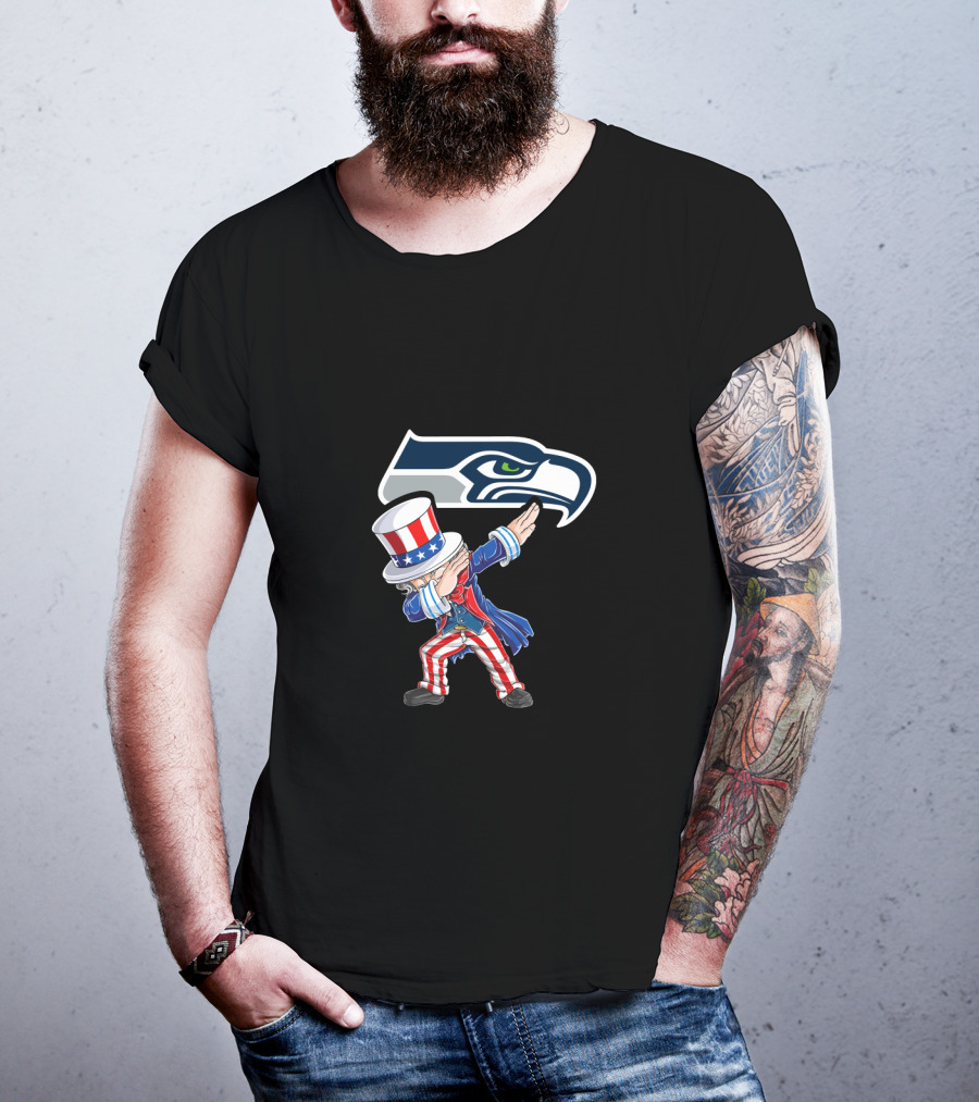 Uncle Sam Dabbing Seattle Seahawks 4Th Of July Celebration T-Shirt