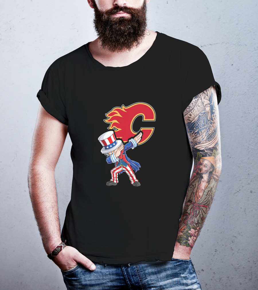 Uncle Sam Dabbing With Calgary Flames Logo For July 4Th Celebration Fans T-Shirt