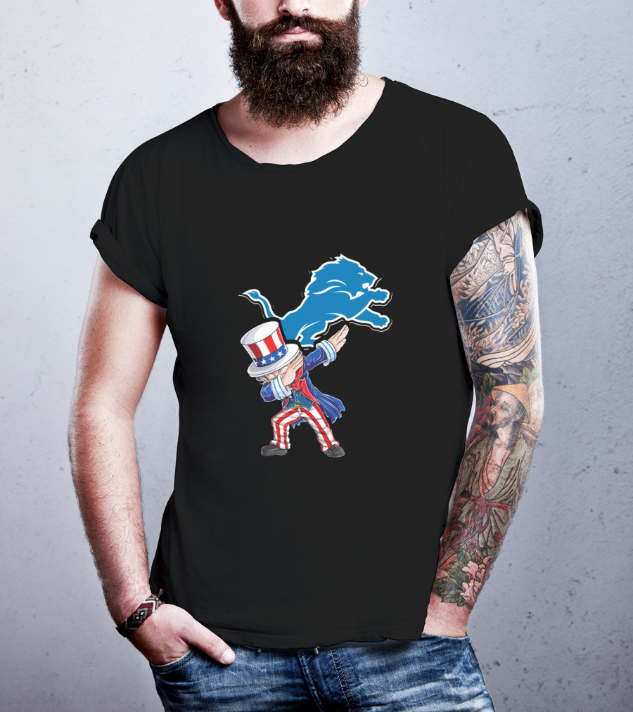 Uncle Sam Dabbing Detroit Lions 4Th Of July Fans T-Shirt