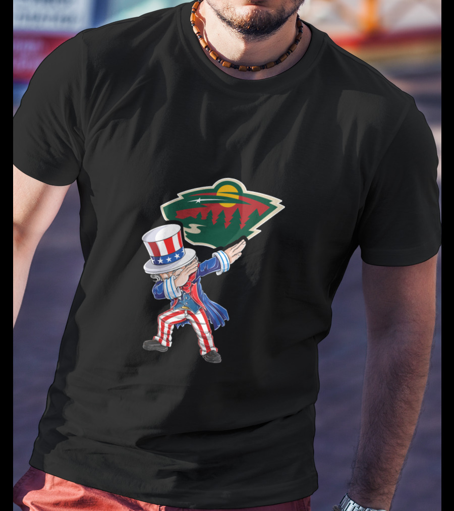 Uncle Sam Dabbing Celebrates Independence Day With Minnesota Wild Hockey Fans T-Shirt