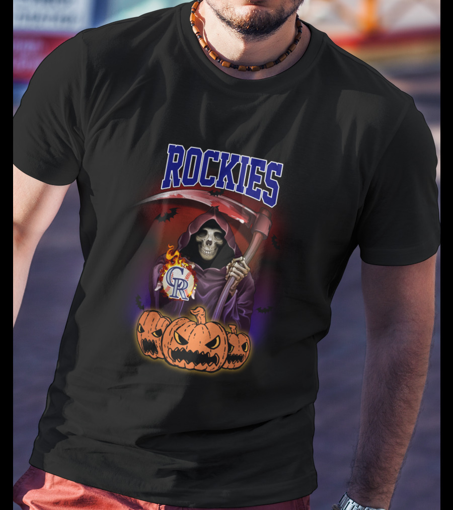 Rockies Grim Reaper Halloween Pumpkins Scythe Baseball T-Shirt