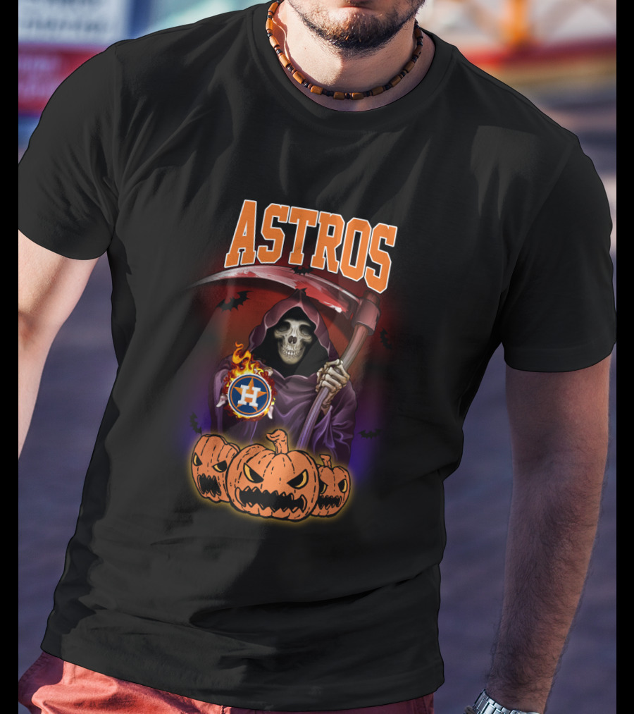 Houston Astros Halloween Reaper With Scythe And Pumpkins T-Shirt