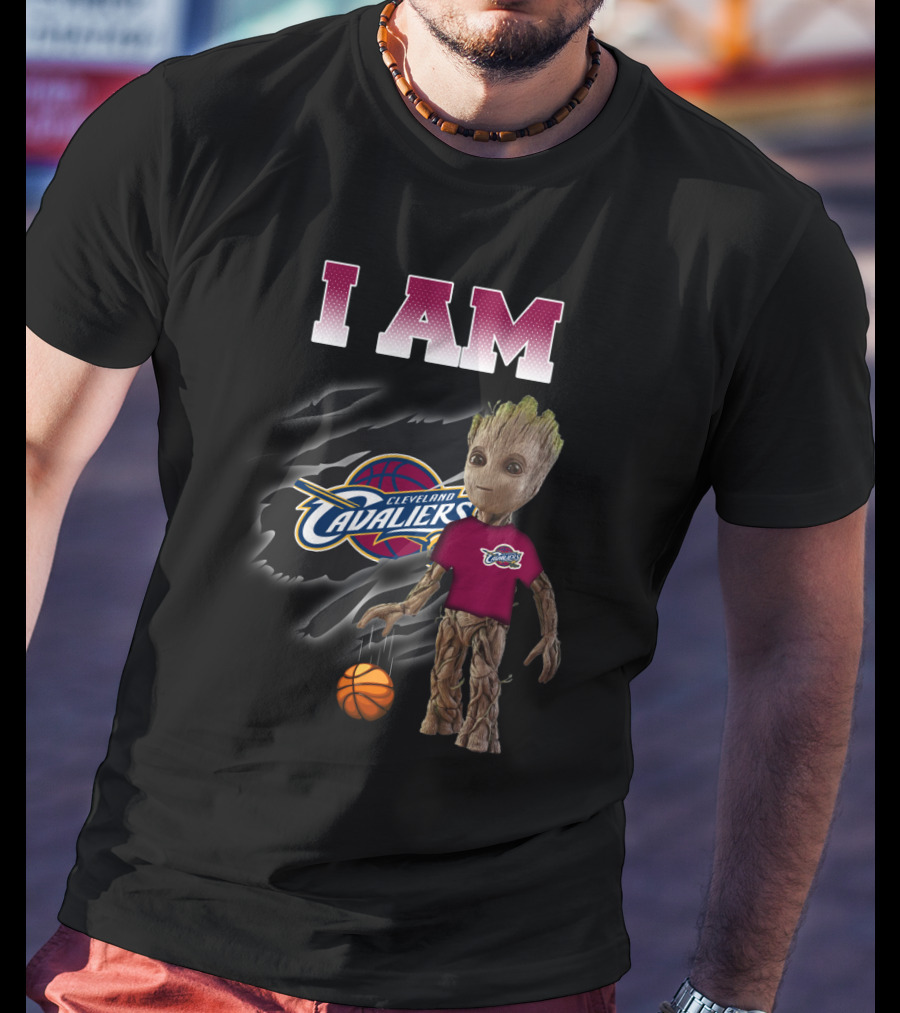 I Am Cleveland Cavaliers Groot With Basketball T-Shirt