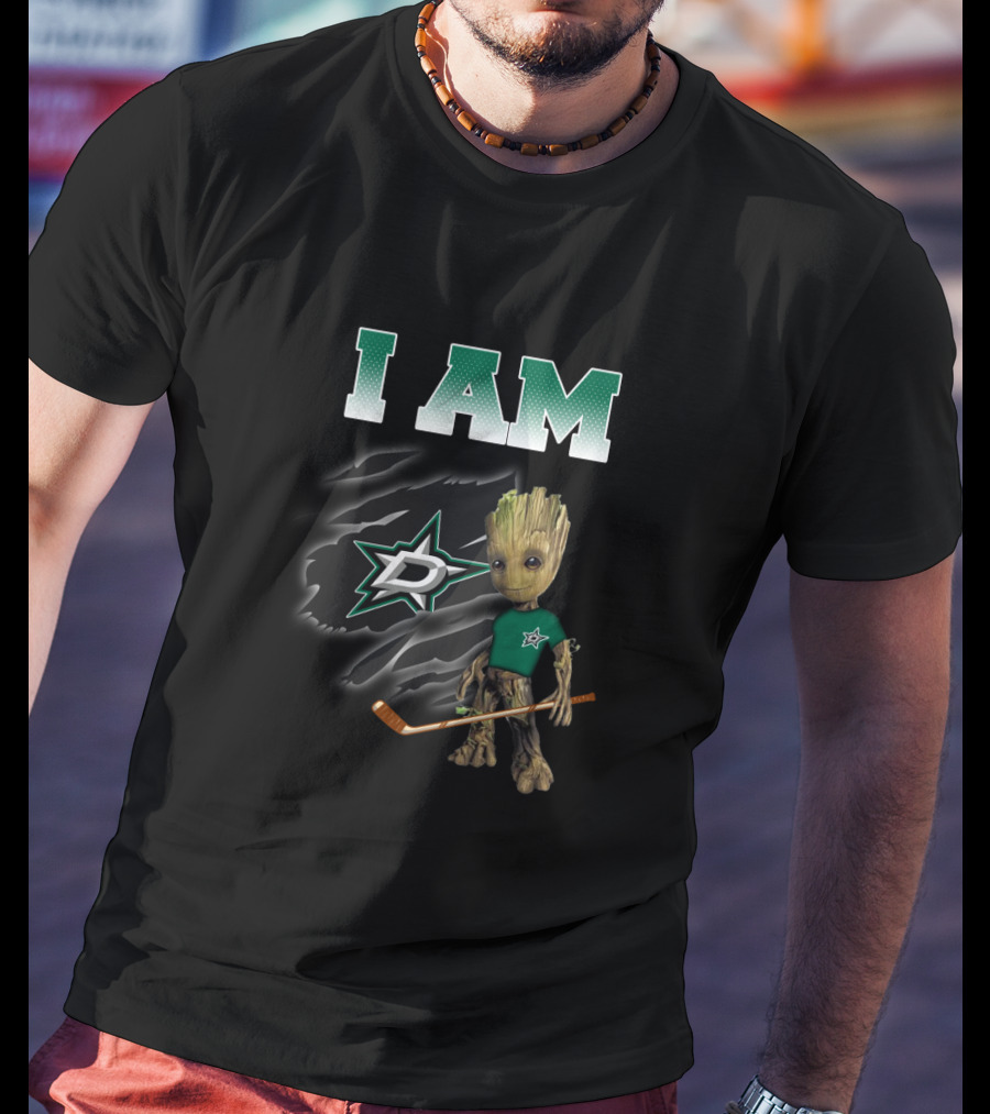I Am Dallas Stars Groot With Hockey Stick T-Shirt