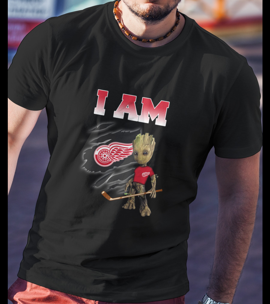 I Am Detroit Red Wings Groot Fan Hockey Nhl Guardians Of The Galaxy T-Shirt