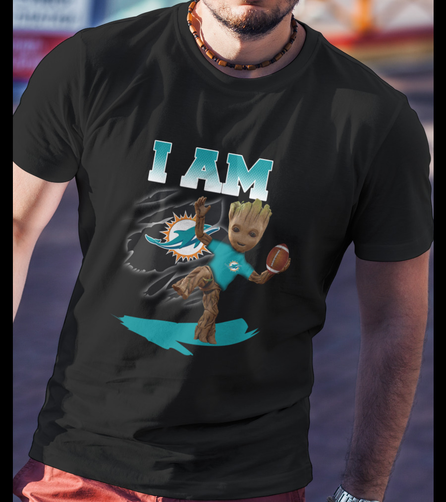 I Am Miami Dolphins Groot With Football T-Shirt