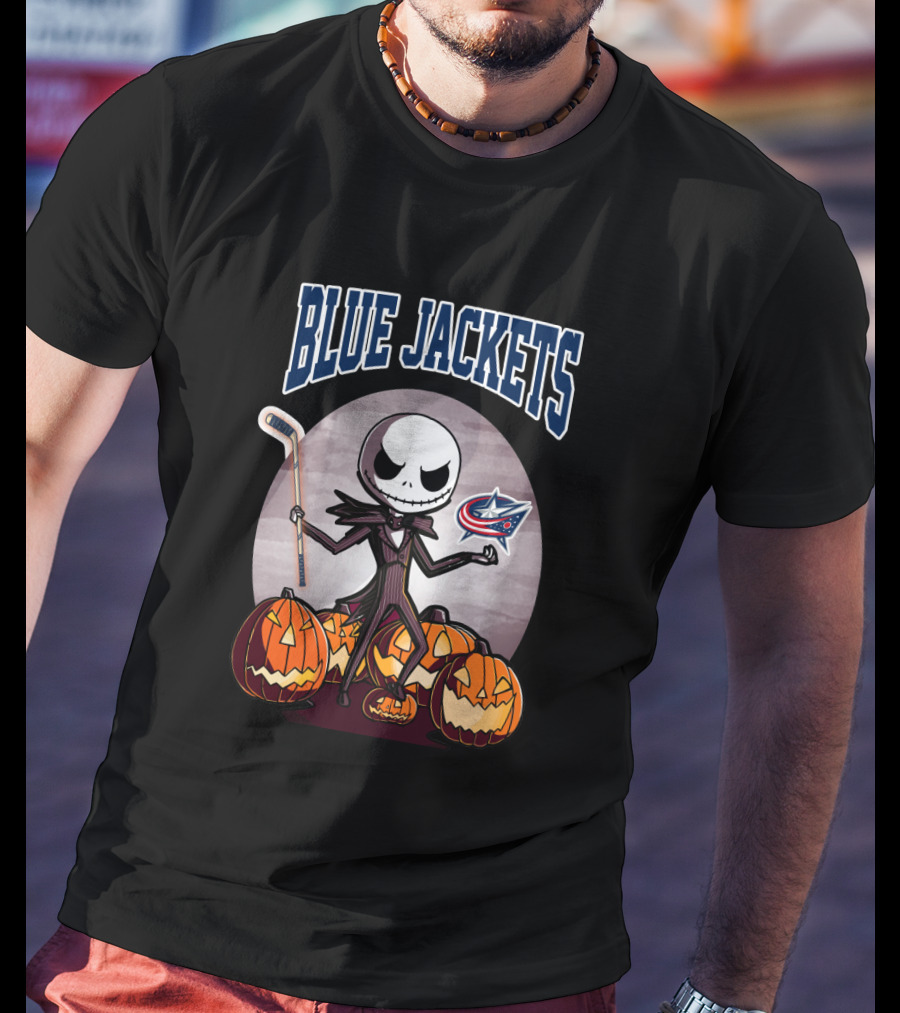 Columbus Blue Jackets Jack Skellington Halloween NHL Pumpkins T-Shirt